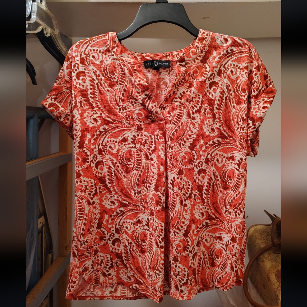 Fred David Red and White Paisley Blouse